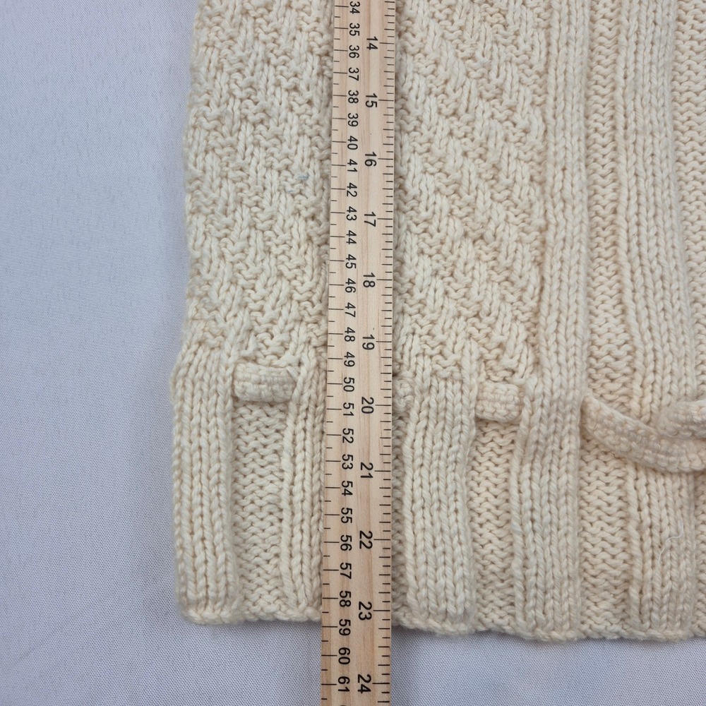 Handmade Knit Sweater M Ivory‎ Cable V Neck Drawstring Hem VTG Y2K Cottagecore - Picture 9 of 12